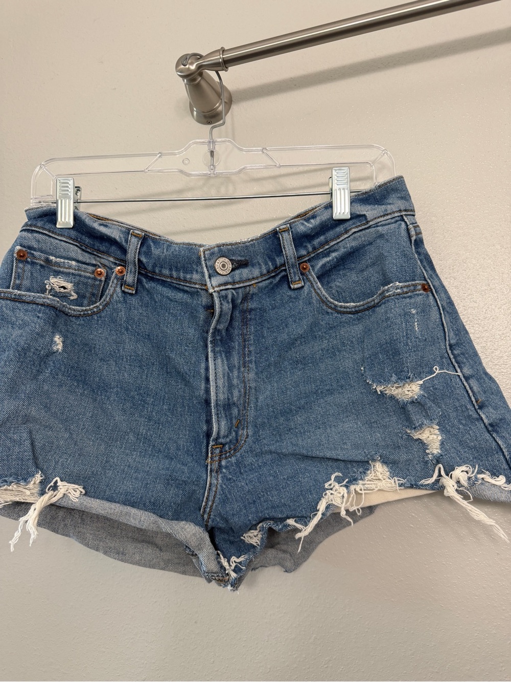 Abercrombie & Fitch Denim Distressed High-Rise Women's Shorts - Blue Curve Love